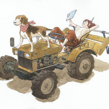 プロット中の女と犬