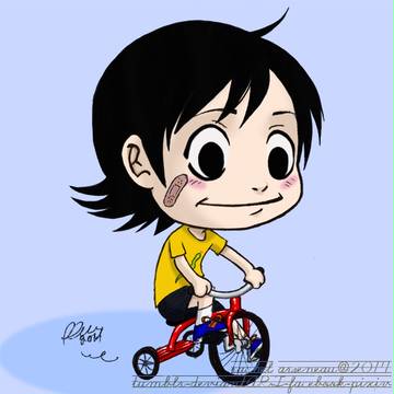 baby Midousuji on 3 wheeled bike