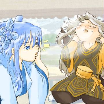 『おゆきにふーっと冷気を吹きかけてもらって涼む鞍馬』