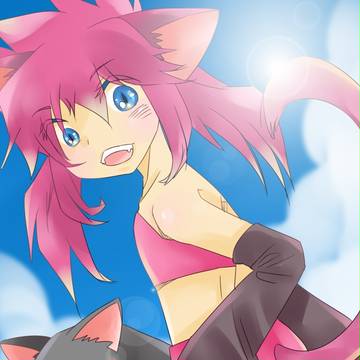 けもみみ娘と大きな黒猫さん。