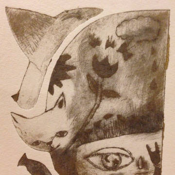 脳内お花畑ちゃん(紙版画)