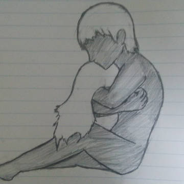 しがみつく男
