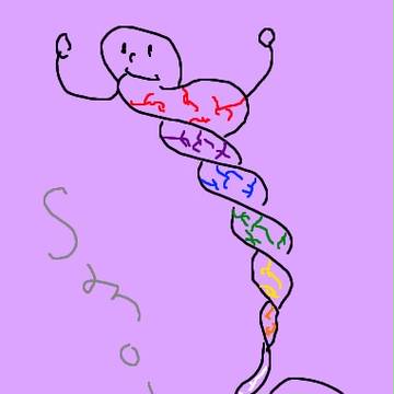 イラスト:二重らせん構造を持つ七色の煙