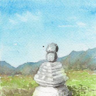水彩画「路傍の碑」