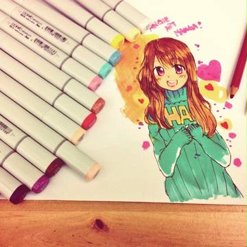 少女彩色插圖