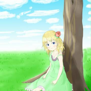木の下で座る女の子