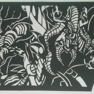 切り絵『暗黒界の龍神 グラファ』切り絵