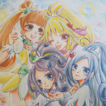 ドキドキプリキュア水彩画。お久しぶりです~