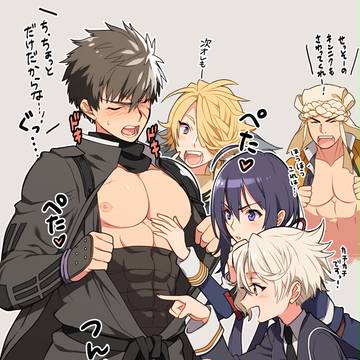 筋肉を触られる同田貫