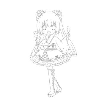 【線画】桜擬人化