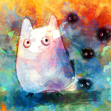 Mini Totoro and Dust Bunnies