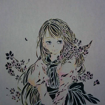 桜と金髪の少女