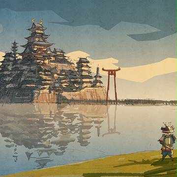 湖上の城と若武者