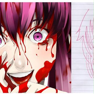 Gasai Yuno copying practice.