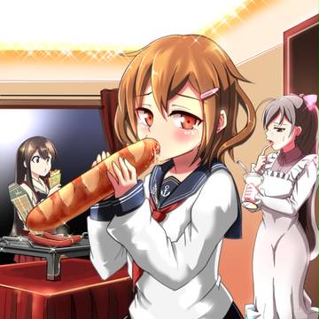 フランスパンを頬張る雷ちゃん