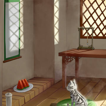 猫、西瓜と空き
