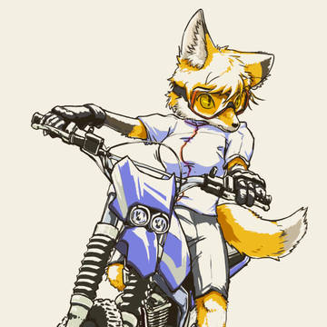 オフロードバイクとキツネさん