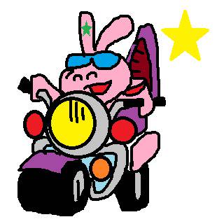 のりものうさちゃんバイクに乗る。