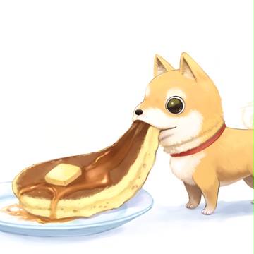 ホットケーキを吸い込む犬