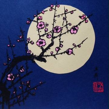 [切り絵]　月夜の紅梅