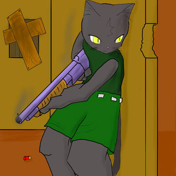 くろねこ兵士、ショットガンを気に入る。