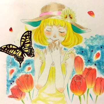 花と蝶と女の子