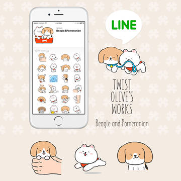 LINEスタンプ Beagle and Pomeranian