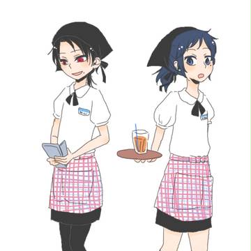 刀剣男子に自分のバイトの制服着せる(女装)