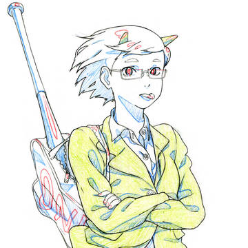 線画_鬼の女子高生