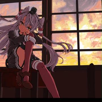 天津風と夕焼け
