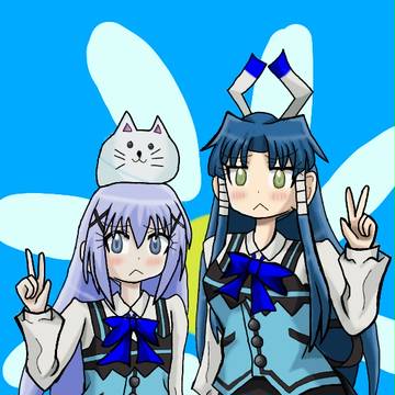 青いラビットハウスの制服を着ていると姉妹に見えますね