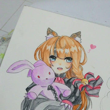 little cat with her bunny~ <3