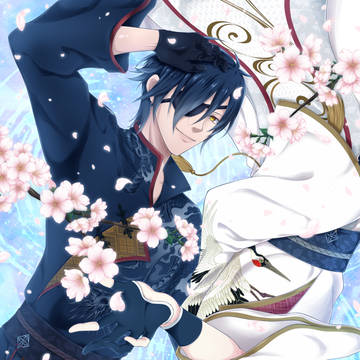 桜の下で黒と白