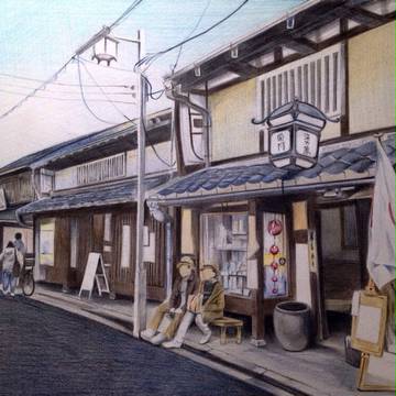 色鉛筆で奈良のまちなみを再現
