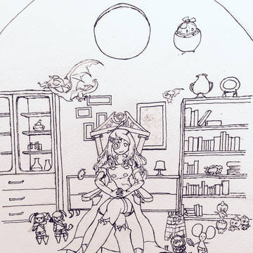 ノアが座ってる絵(線画)