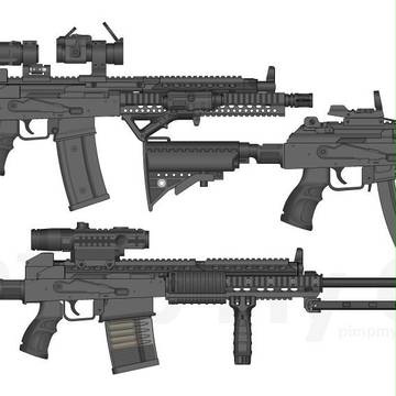 AKX（？），AR15，PKM,G3A7（？），MP5，M27