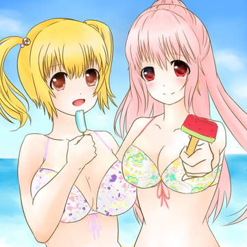 水着のそに子とぽちゃ子