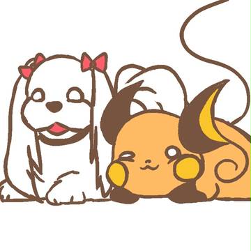 姉のワンコとライチュウ
