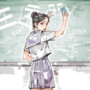 擦黑板的少女
