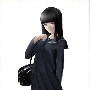 黒髪パッツン黒セーラー黒タイツ