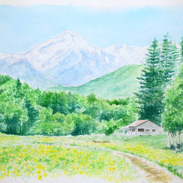 中山高原より北アルプス蓮華岳を望む