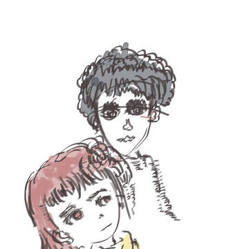 背中にレイがある、不安のお嬢さん