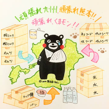 頑張れ熊本、頑張れ九州、頑張れくまモン