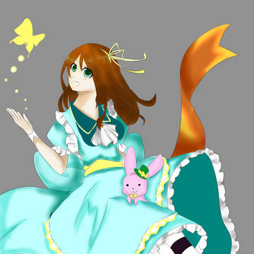 お題　イラスト交換　塗り　　髪茶色　エプロン