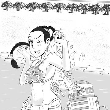 Leia and R2 at the beach