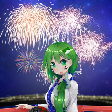保育士と見る花火.psr
