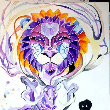 watercolor lion deer cat 
