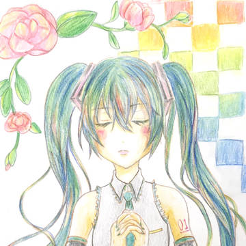 水彩色鉛筆で初音ミク