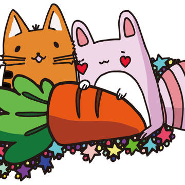 仲良し猫とうさぎWITH人参-karafuru