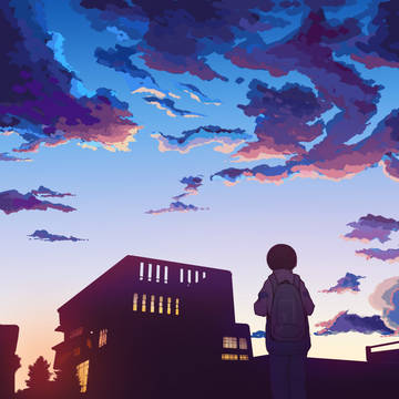 空を見ている中学生